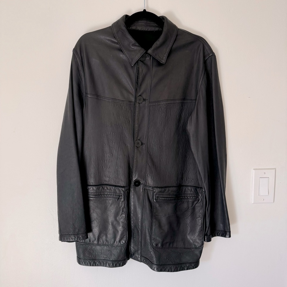Men’s Vinci Leather Factory Black Leather Jacket Euro 48